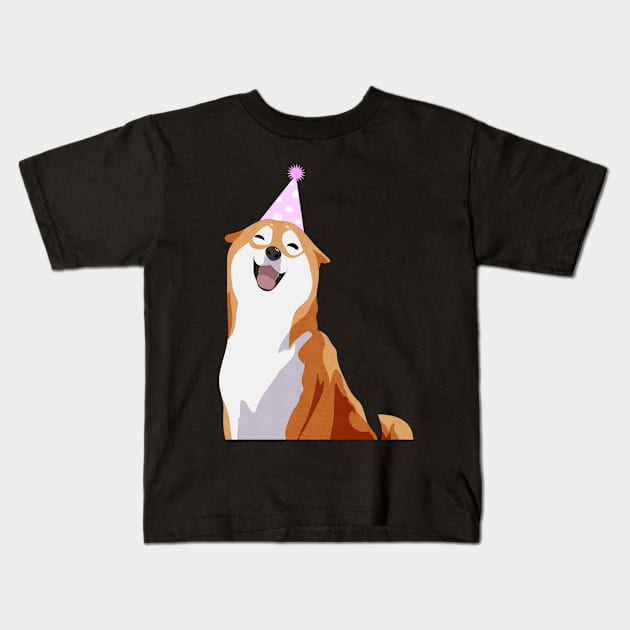 Happy Shiba Inu - Pink party hat Kids T-Shirt by CieloMarie